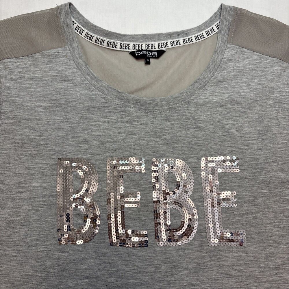 bebe Sport Womens Plus Size 3XL Gray Stretch Knit See Shirt Chest 48"